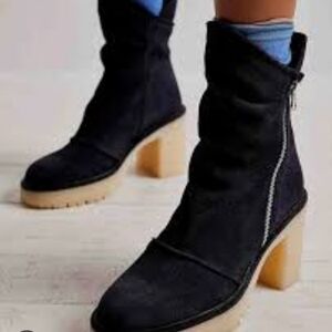 Free People Jack Zip Boots Navy Blue Suede Women EU40